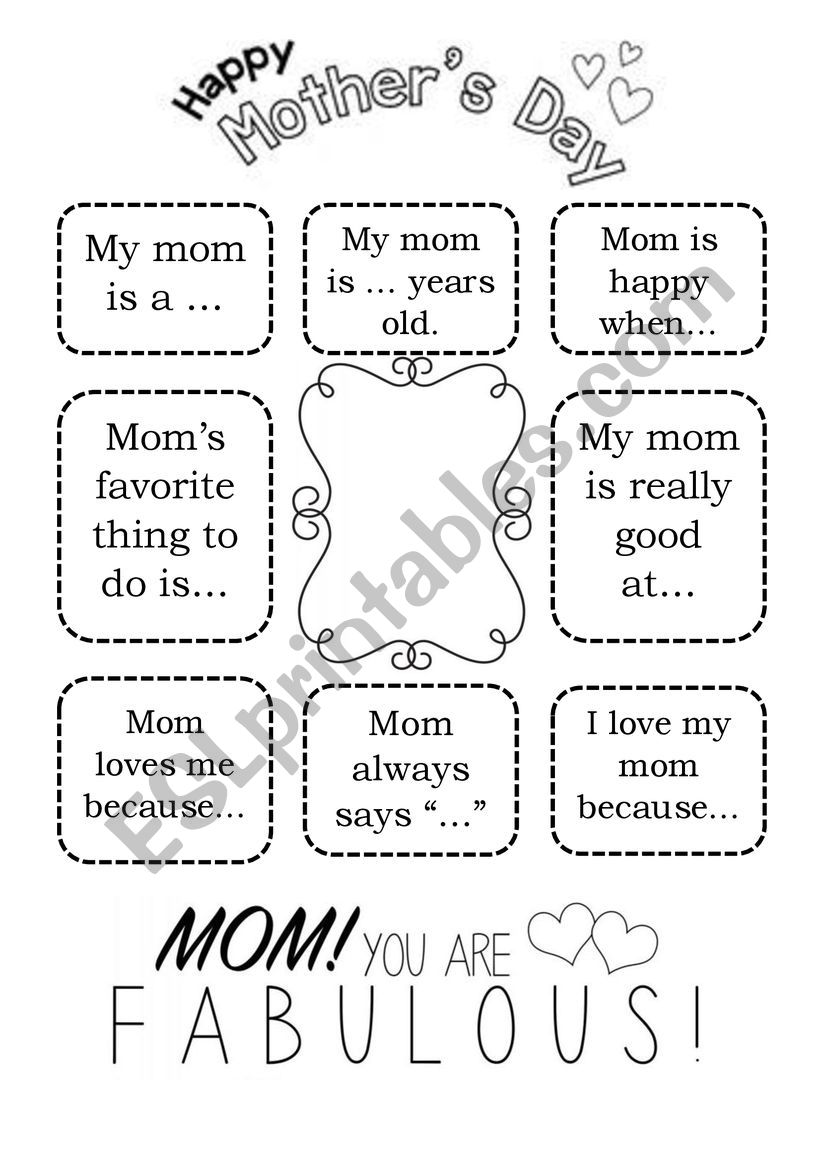 Mother�s day worksheet