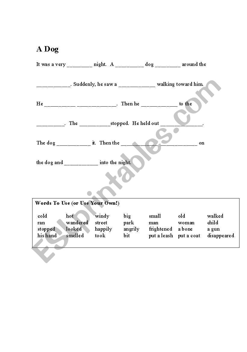 A Dog worksheet