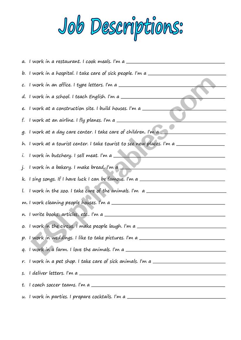 JOBS DESCRIPTION worksheet