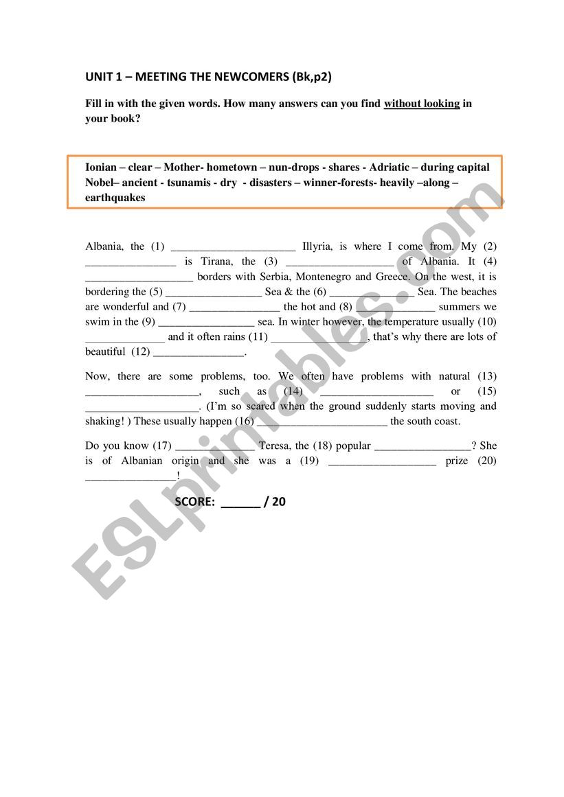 Meeting the newcomers 1 worksheet