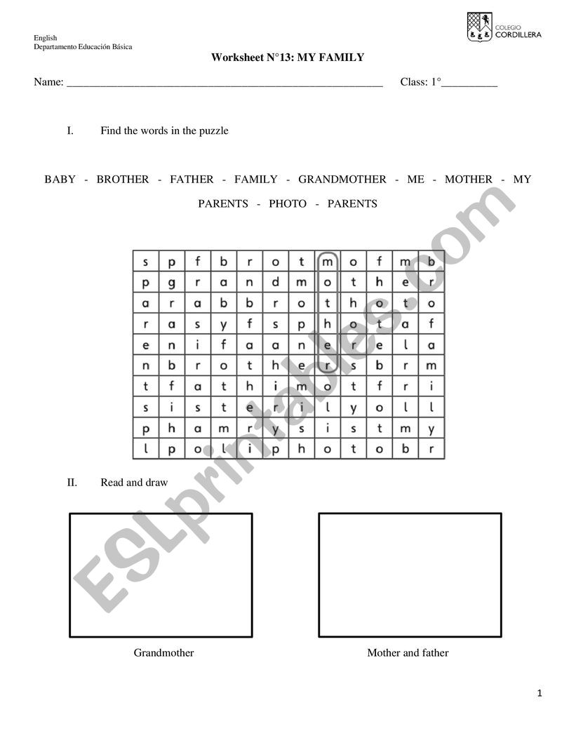 Family Members worksheet