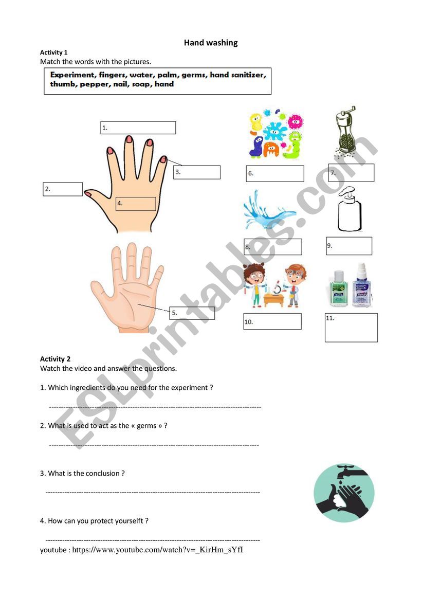Hand washing,germs - ESL worksheet by Munnskies