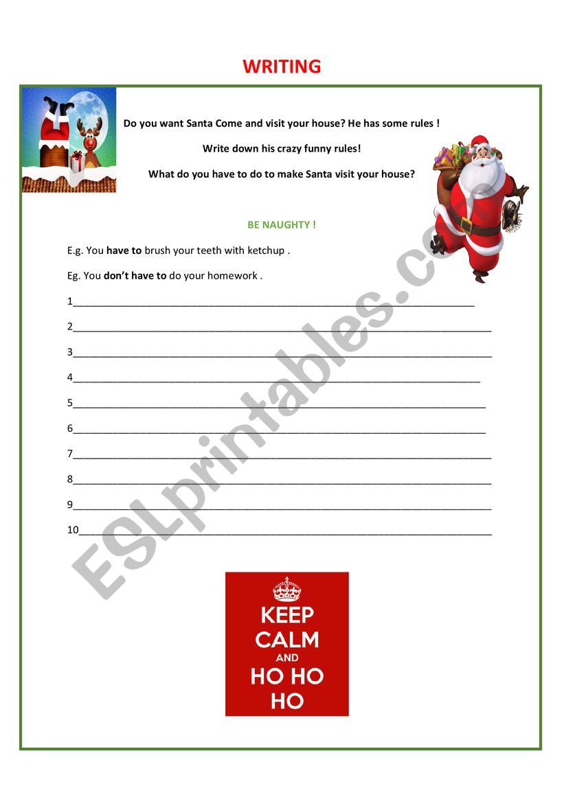 Santa Writing activity worksheet