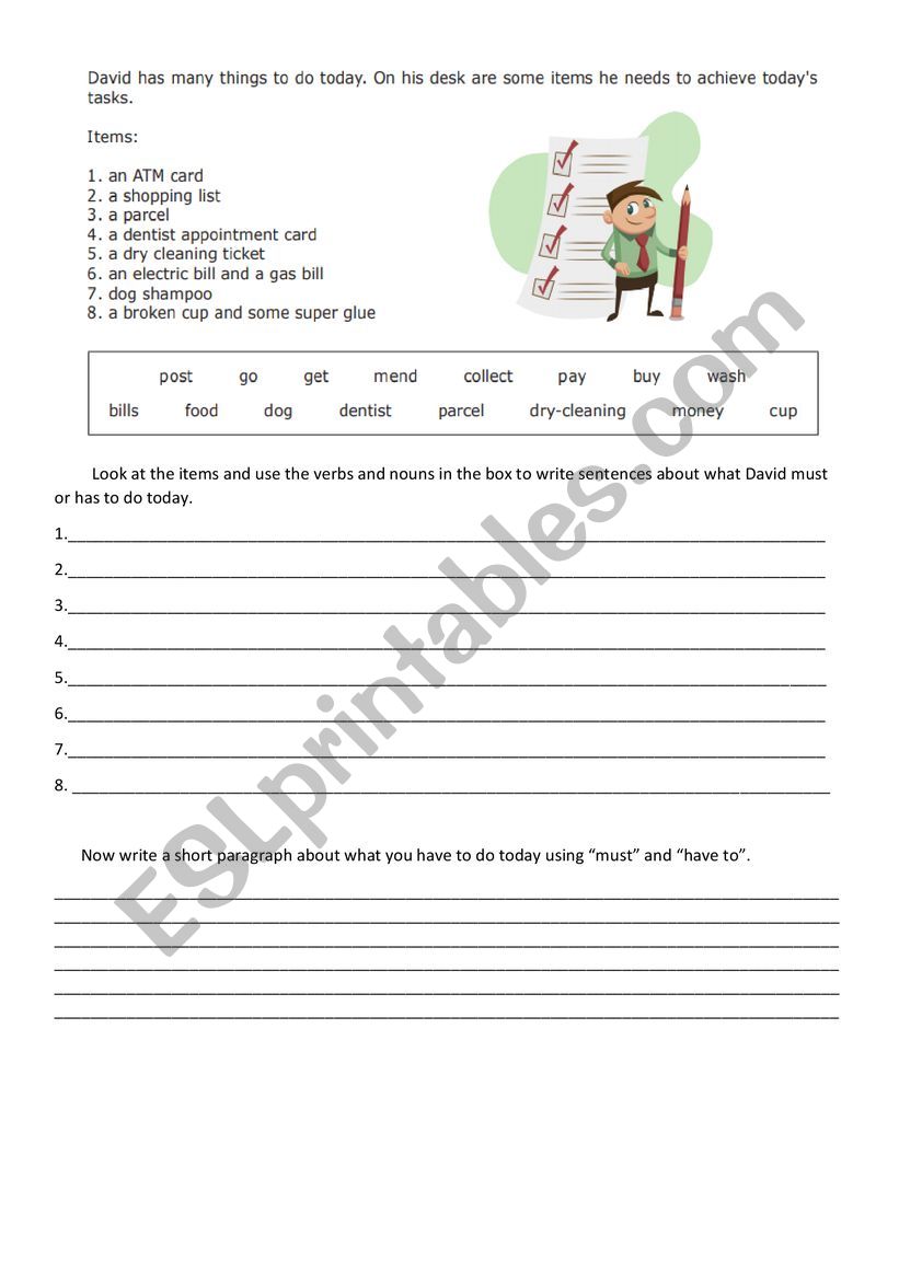 Must and have to worksheet