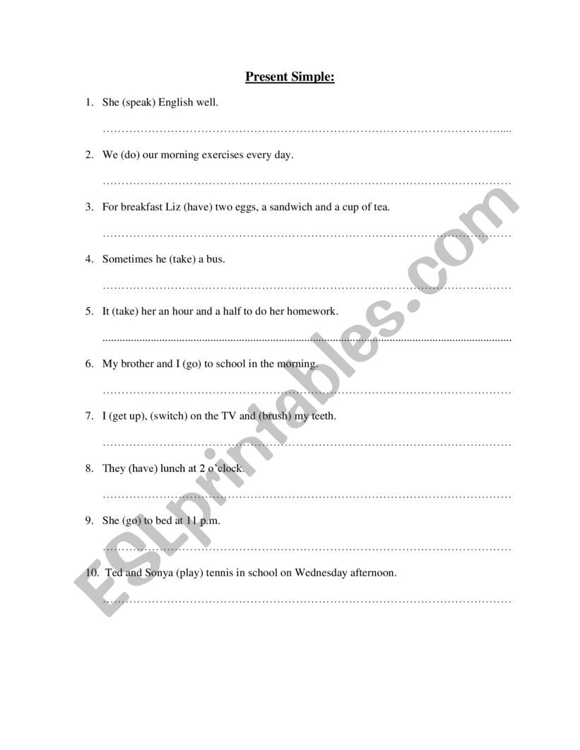 PRESENT SIMPLE  TENSE worksheet