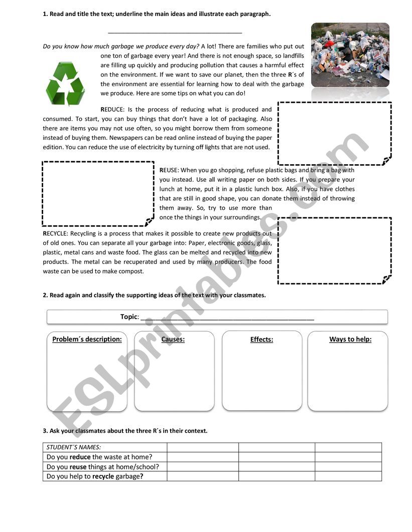 The 3 Rs of the environment worksheet