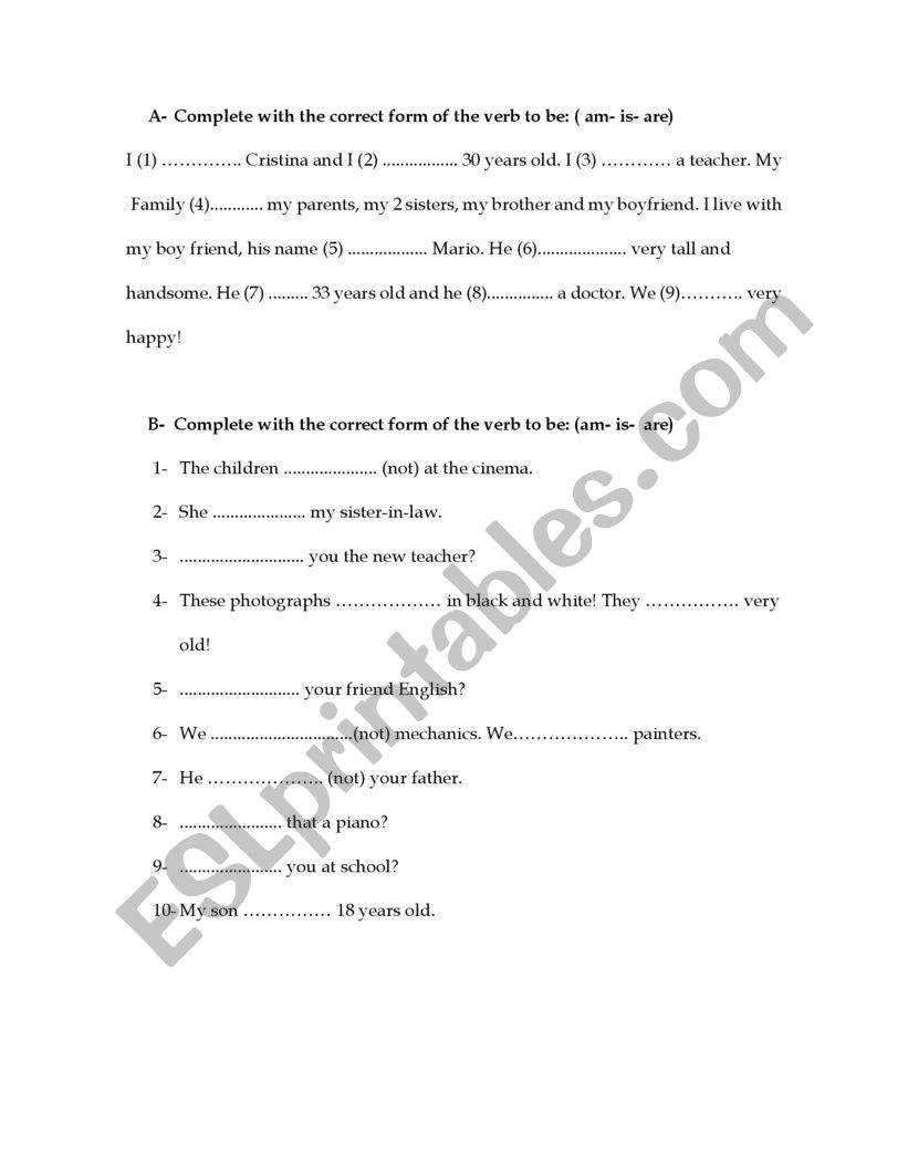 Verb to Be  worksheet