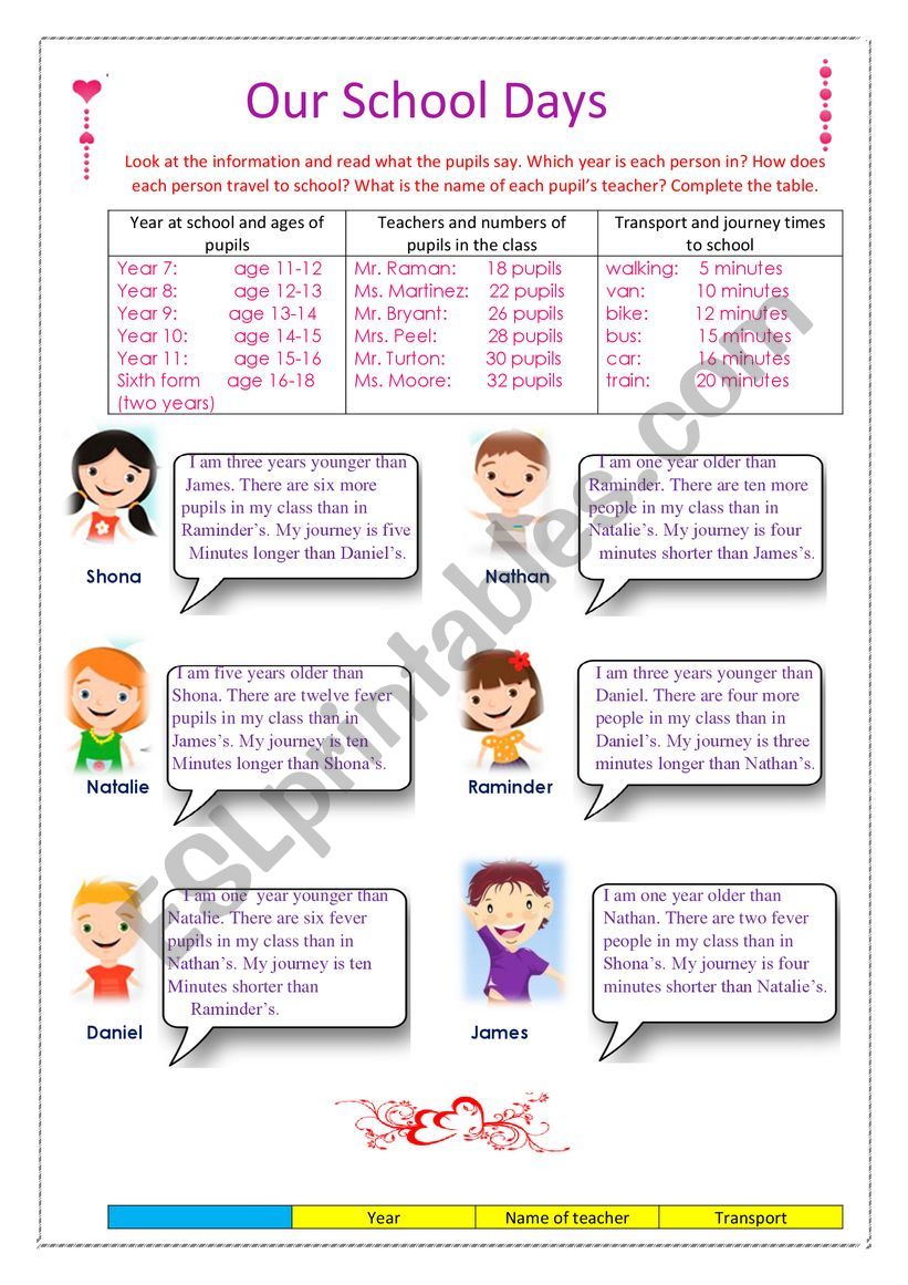 Our school days - ESL worksheet by MaryBess