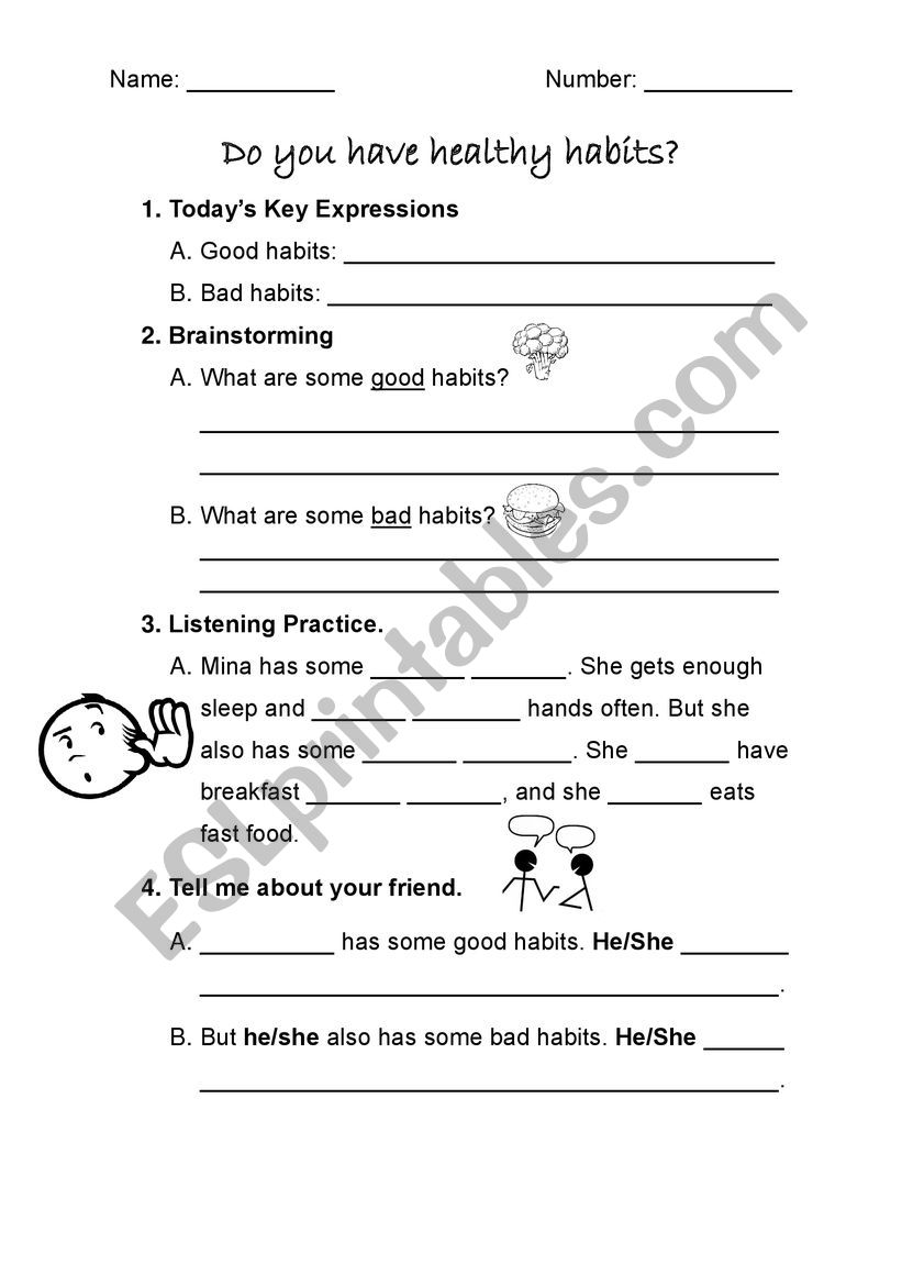 healthy habit worksheet worksheet