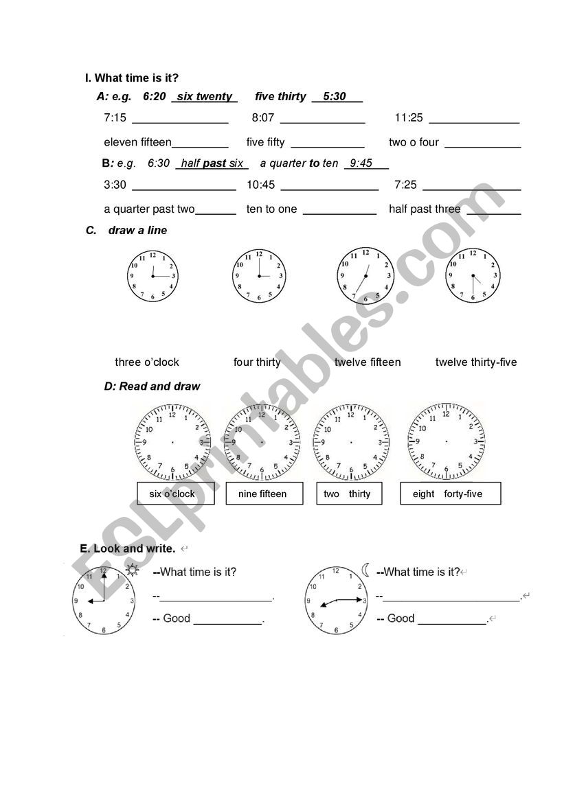 Time practice worksheet