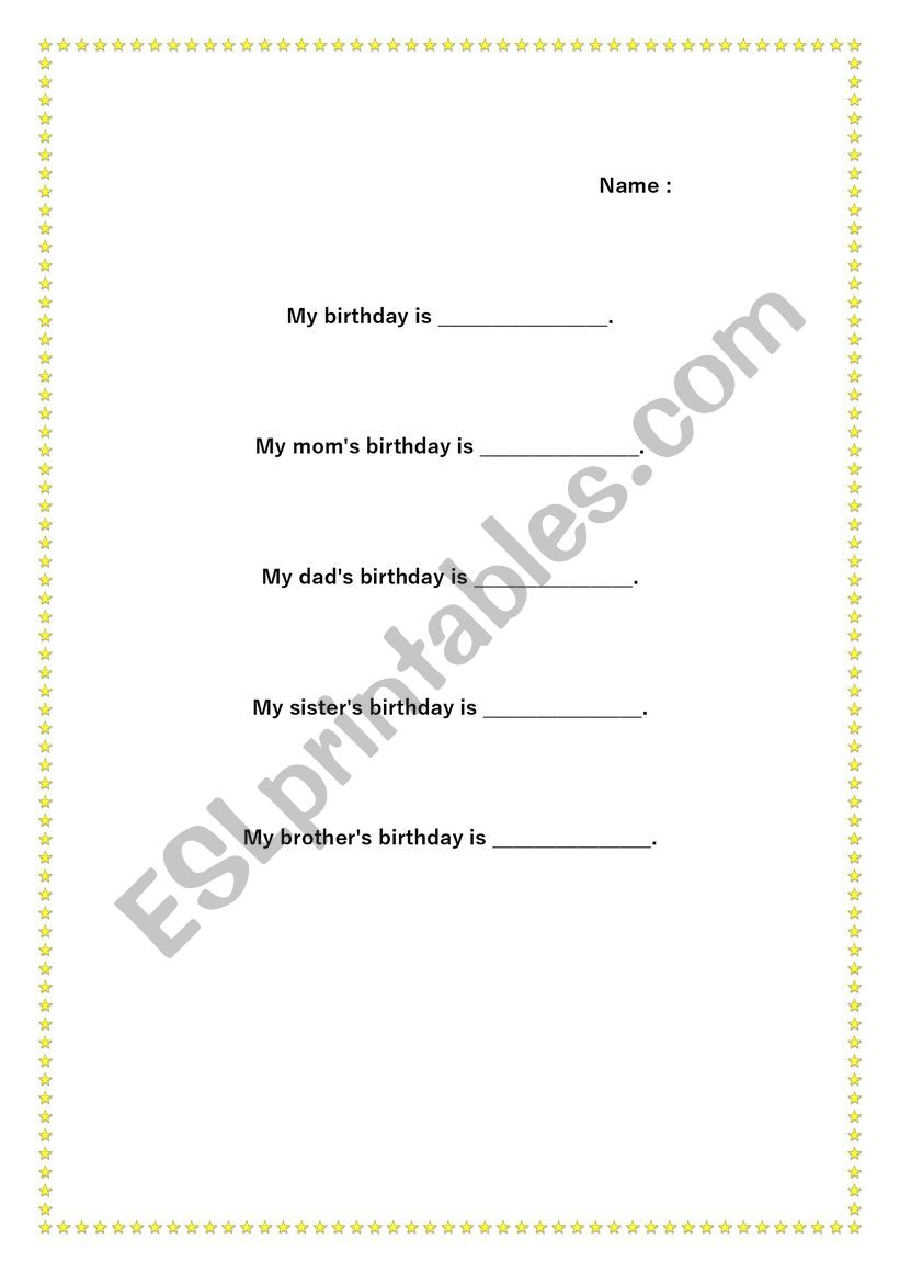 family birthday worksheet