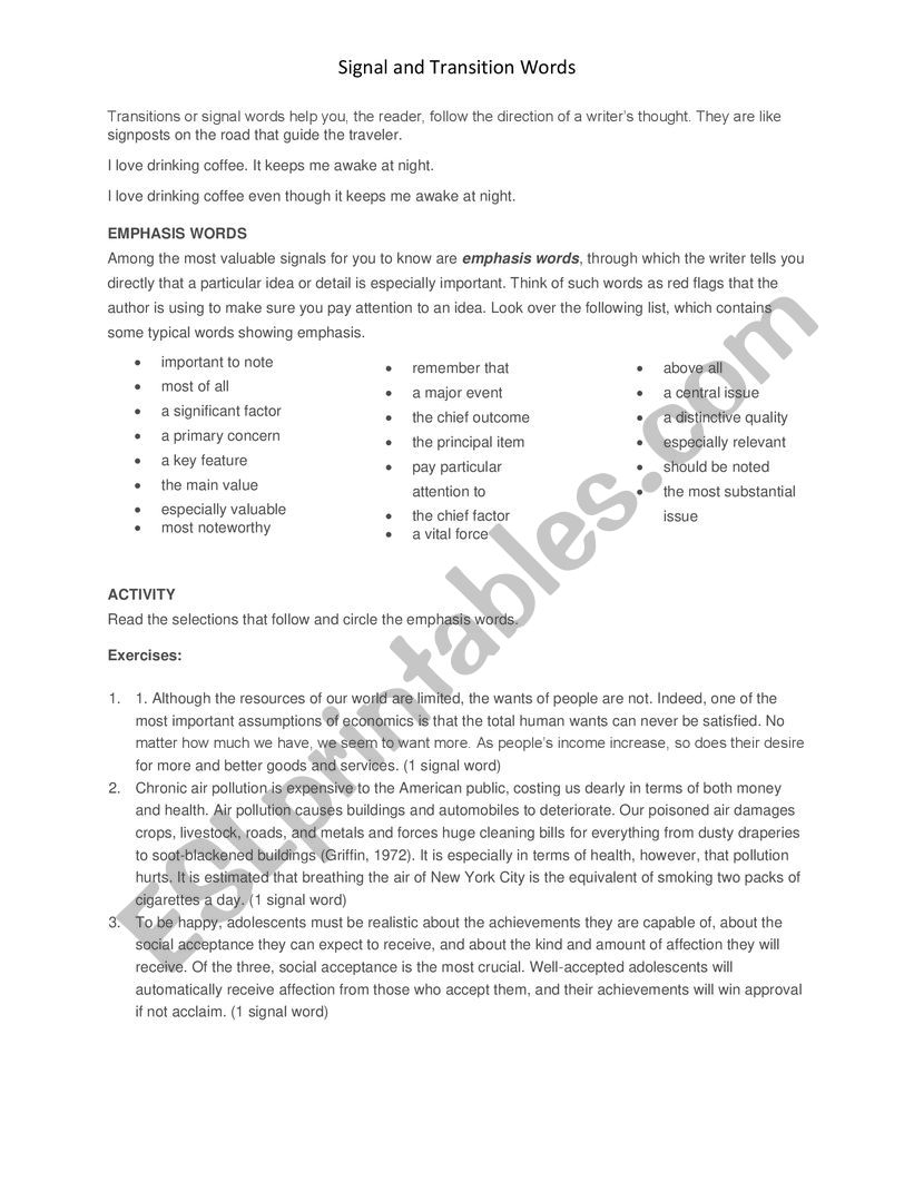 Signal words and Transition words