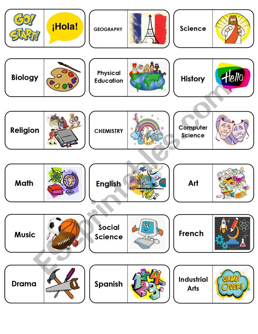 Domino School Subjects worksheet