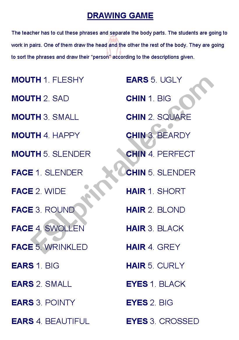 Parts of the body - drawing worksheet