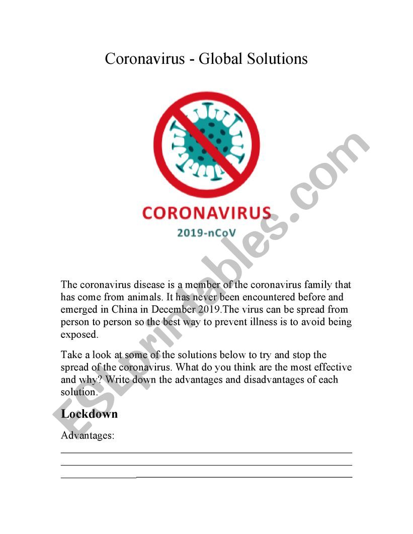 Coronavirus-Global solutions worksheet