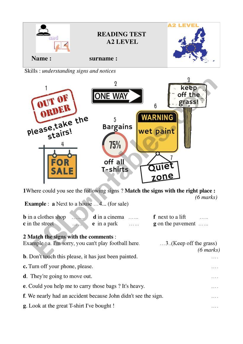 signs worksheet