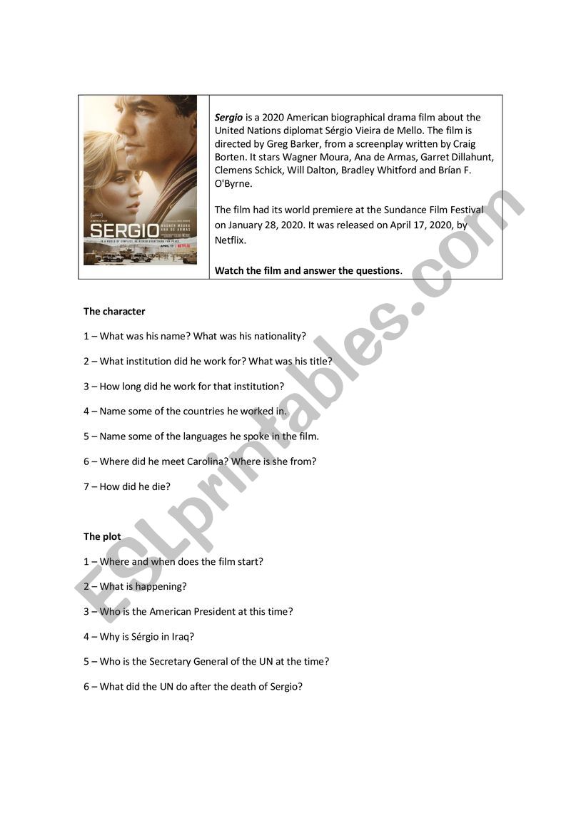 Movie �Srgio� Worksheet worksheet