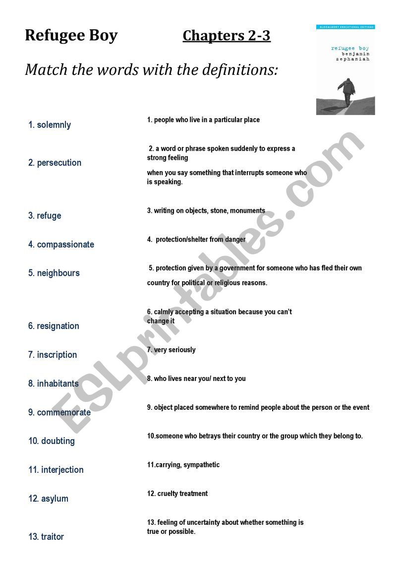 Refugee Boy - Chapters 2-3 Vocabulary Match