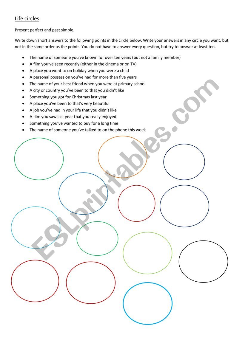 Present perfect circles worksheet