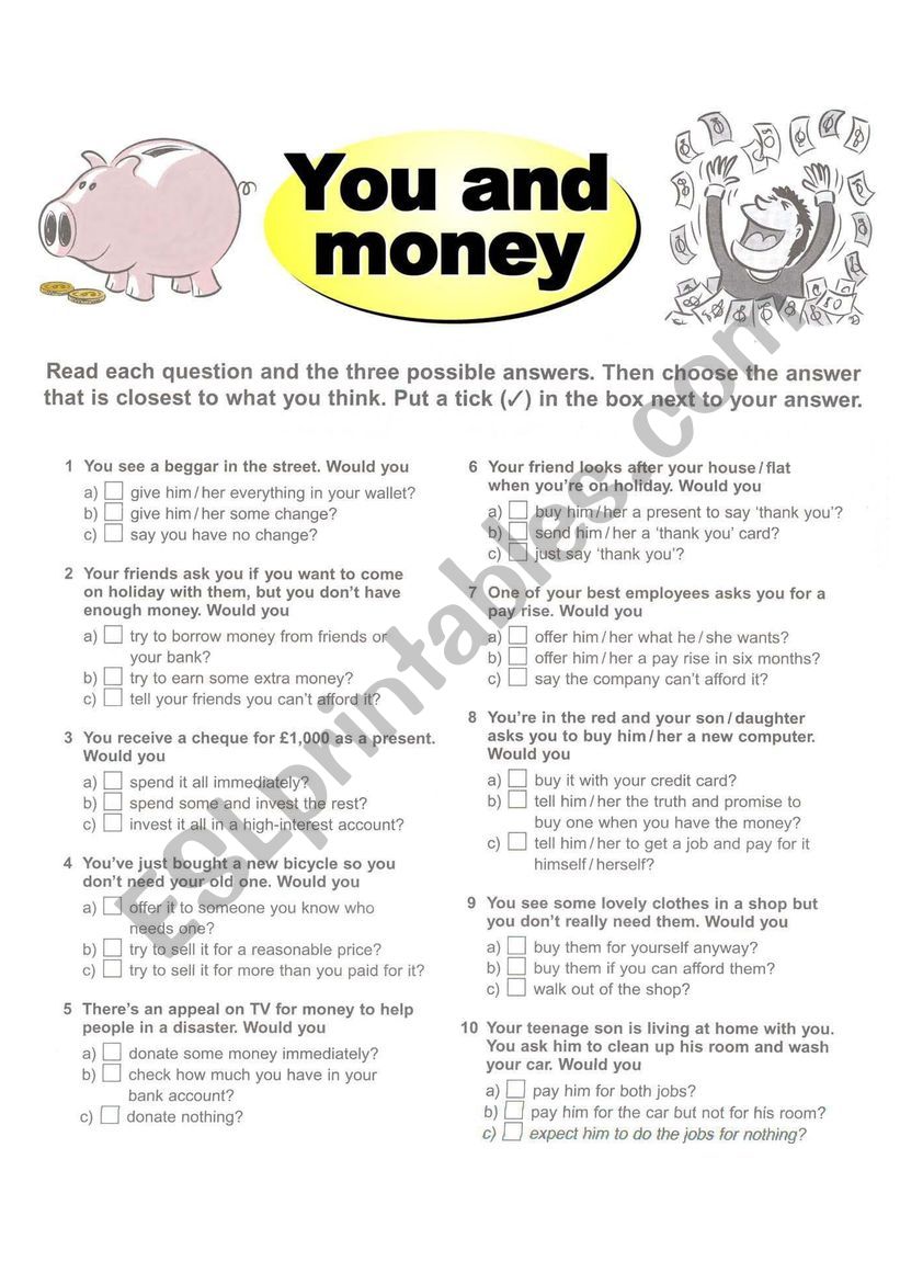 You and Money worksheet