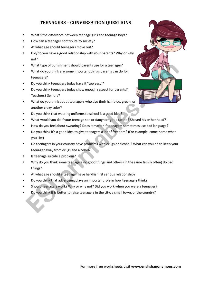 Teenagers - conversation worksheet