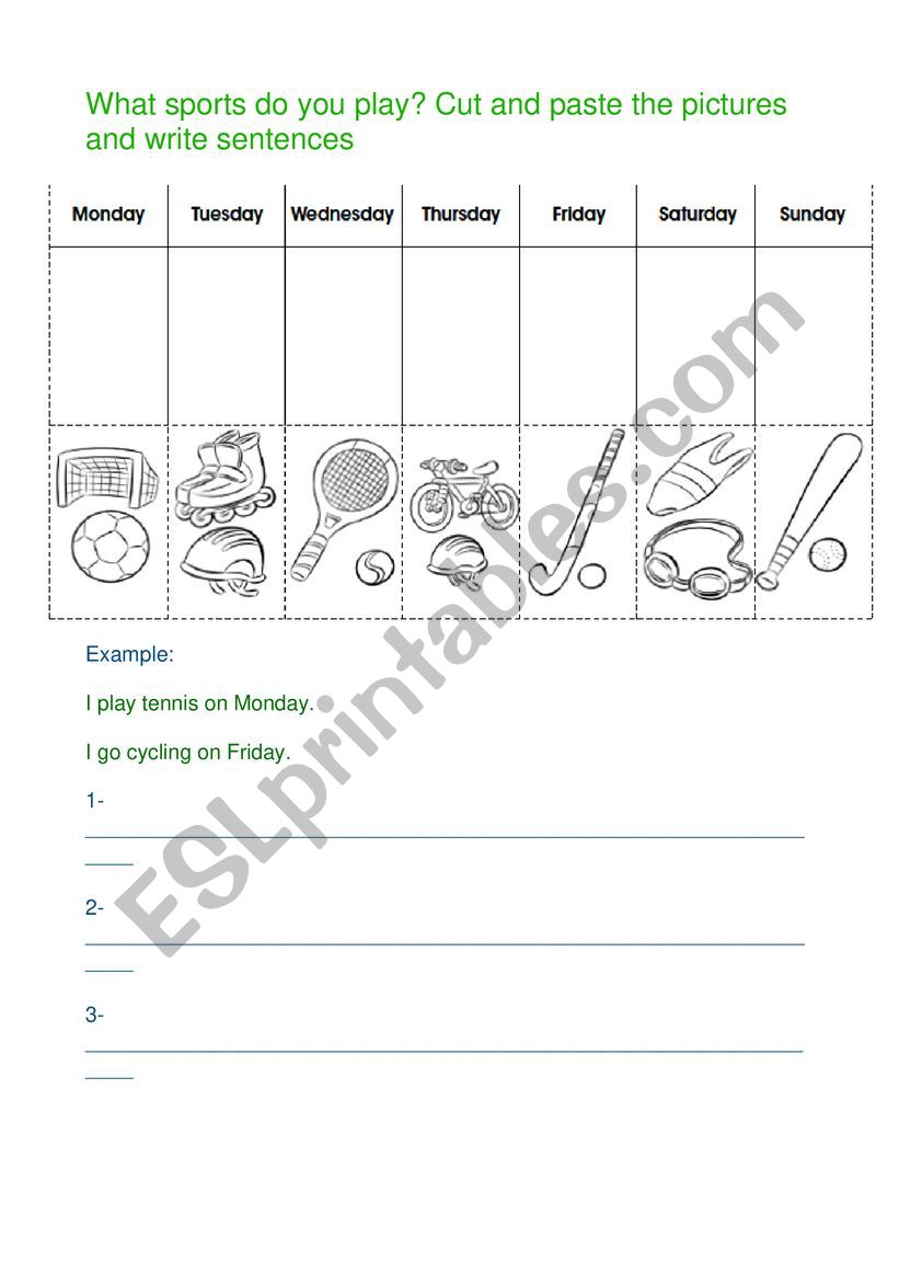 Sports + days of the week worksheet