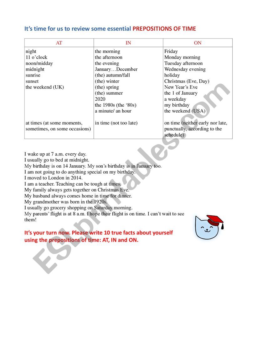 Prepositions of Time worksheet