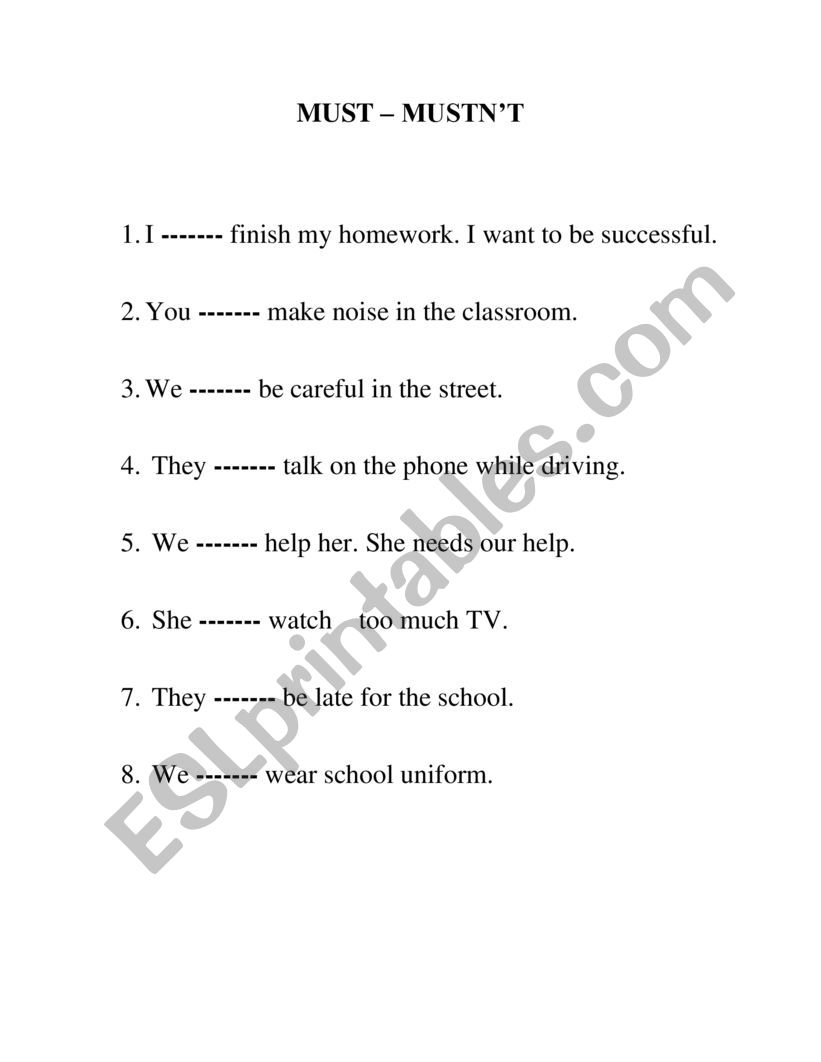 MUST / MUSTN�T  worksheet