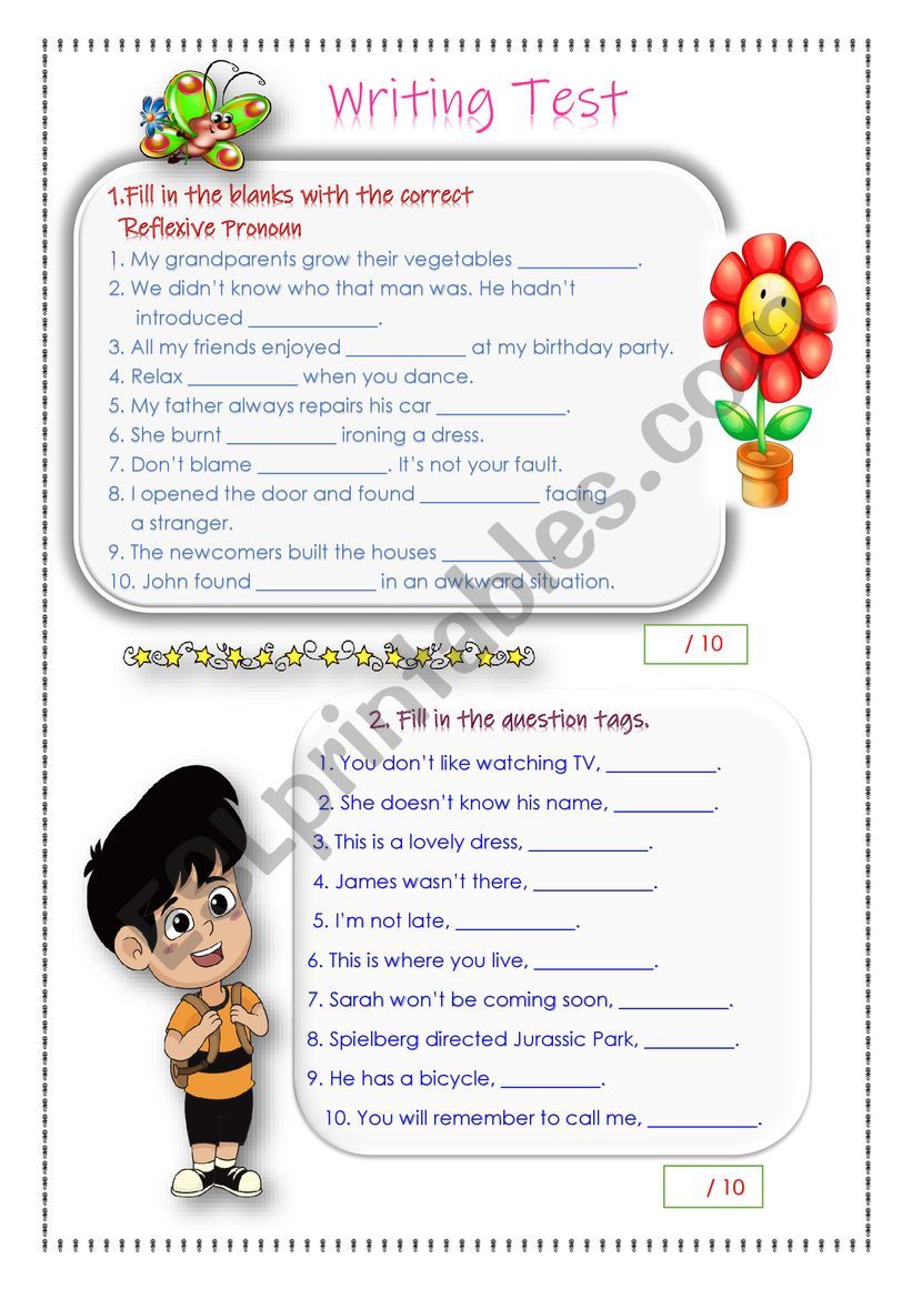 Writing Test ESL worksheet by MaryBess