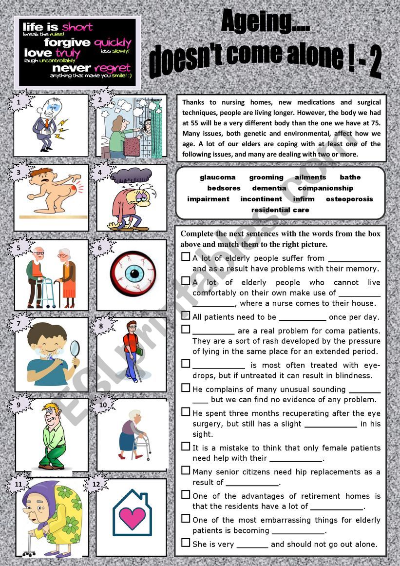 AGEING doesnt come alone. Introducing vocabulary related to health and ageing + Key