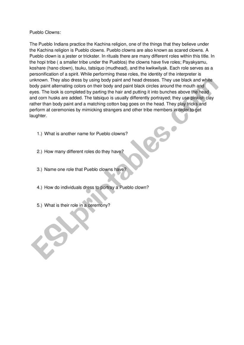 Pueblo Clowns  worksheet