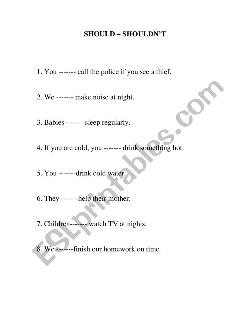 SHOULD / SHOULD NOT worksheet