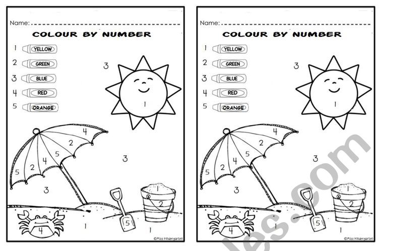 COLOUR BY NUMBER - BEACH worksheet