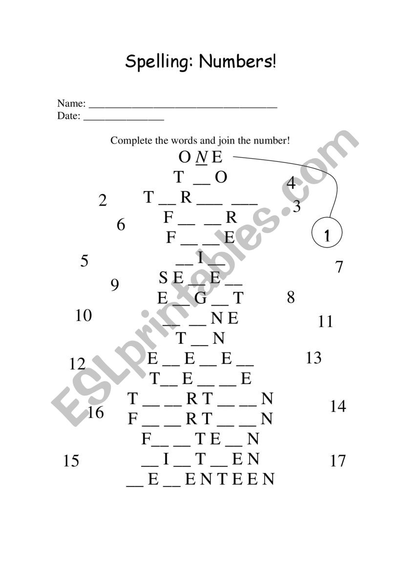 Spelling Numbers Esl Worksheet By Ummagumma