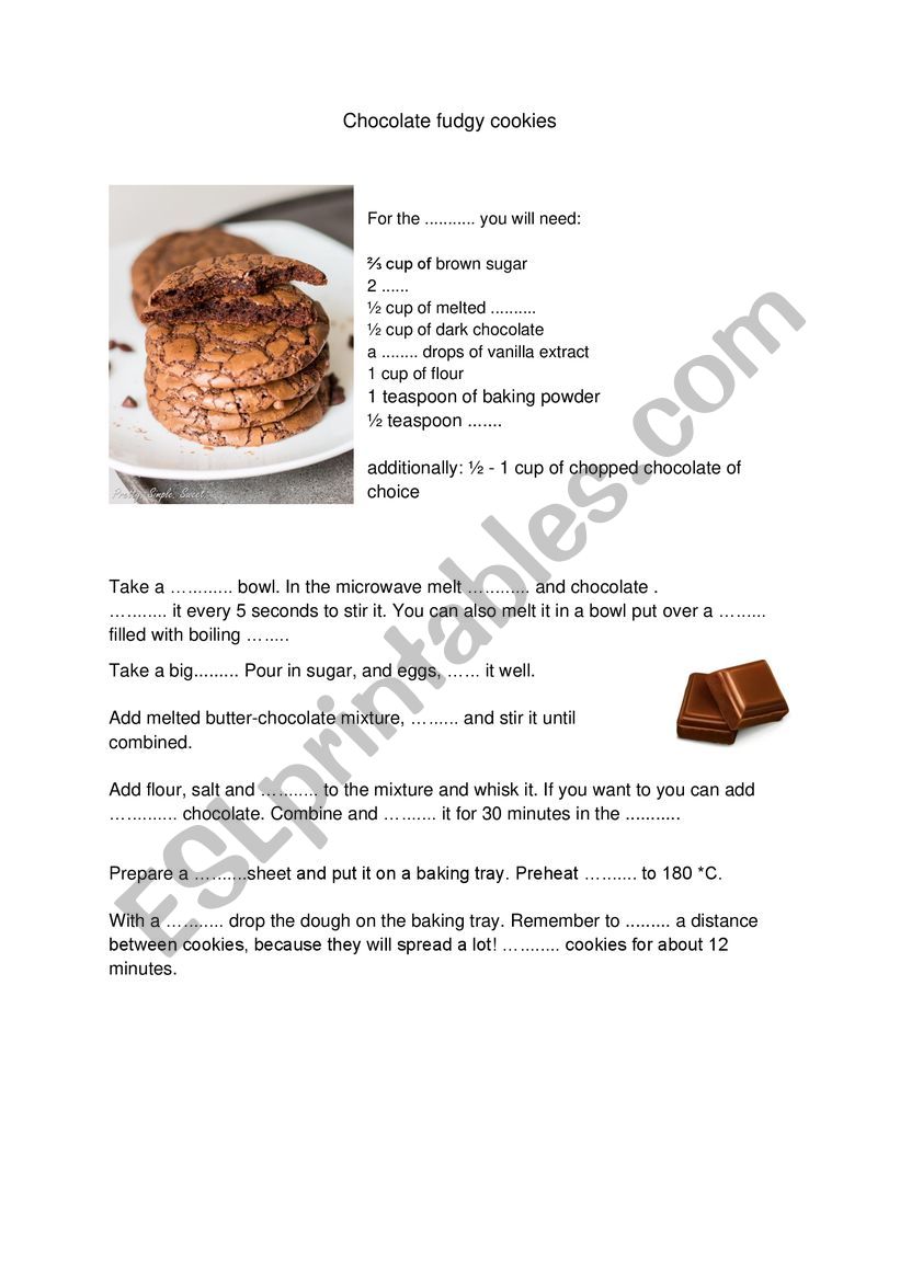 Chocolate cookies recipe worksheet