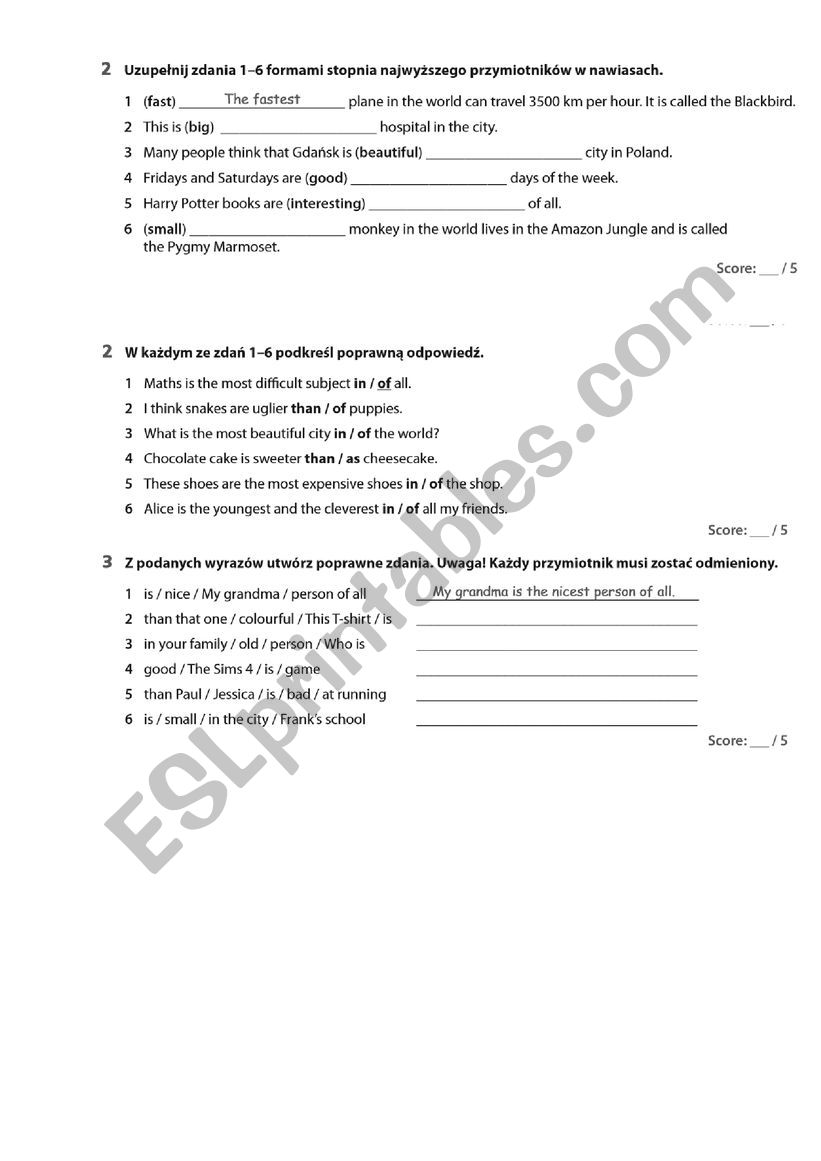 Comparatives and superlatives worksheet