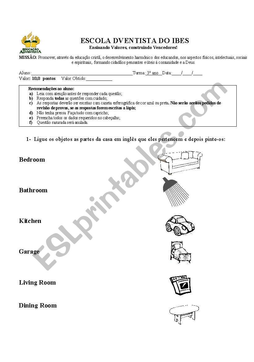 English Worksheets Parst Of The House Days Of The Week Numbers