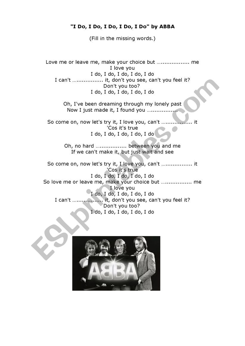 ABBA: I do, I do, I do worksheet