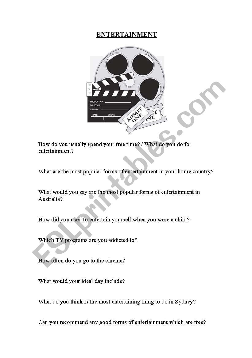 Entertainment Discussion worksheet