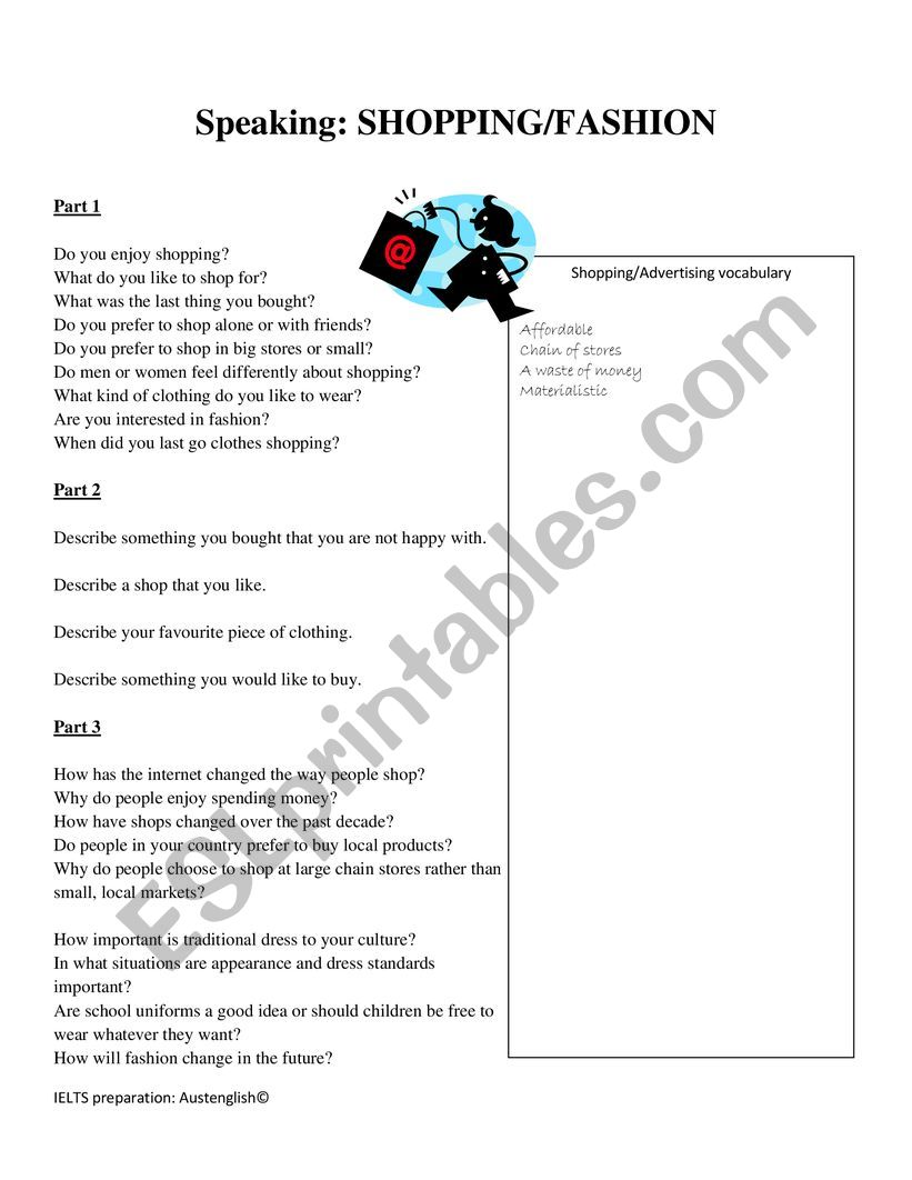 shopping speaking worksheet