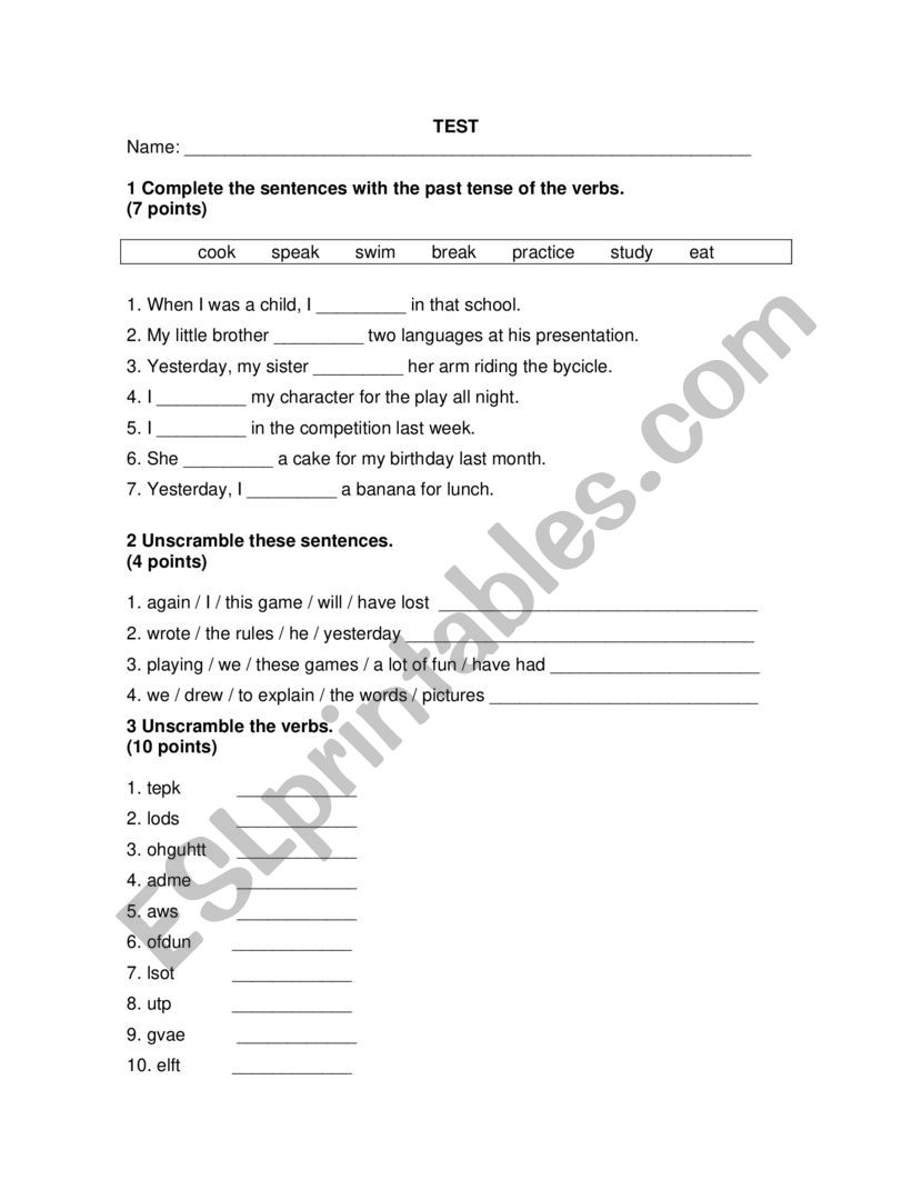 TEST worksheet