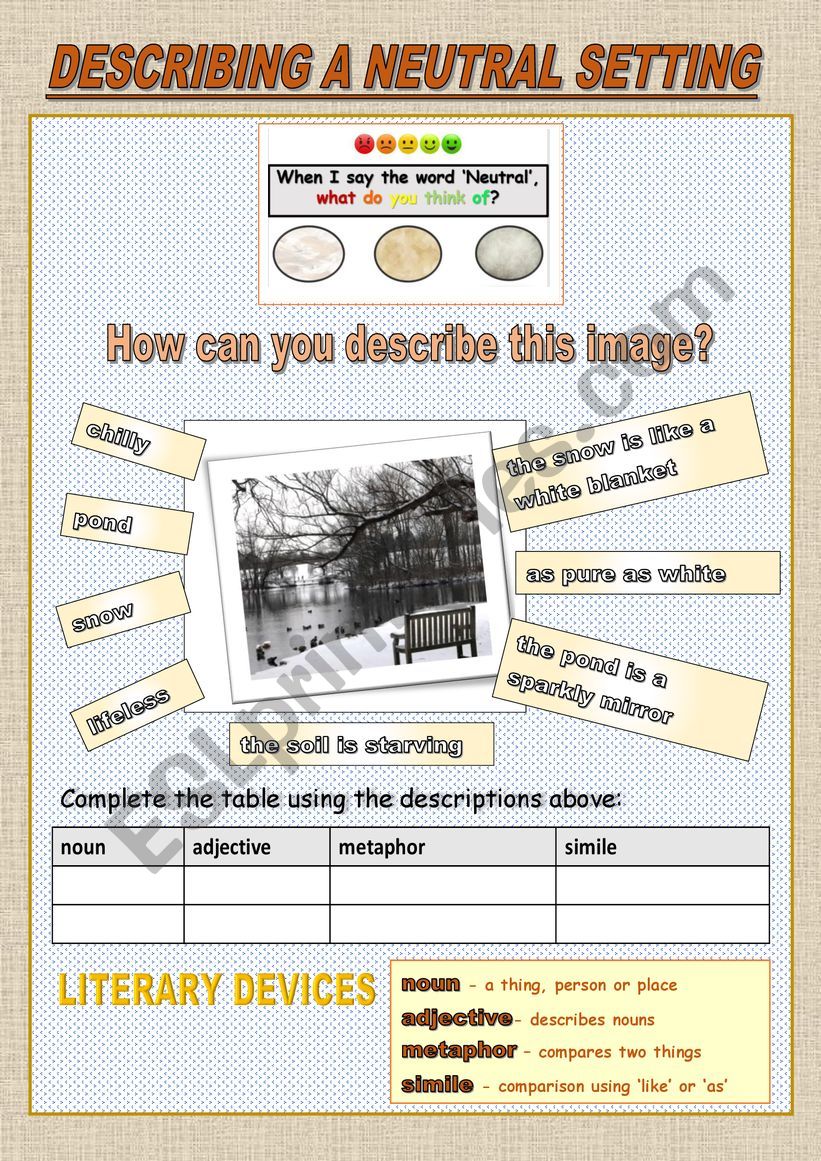 Describing a neutral setting worksheet