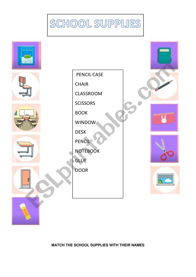 school supplies  worksheet