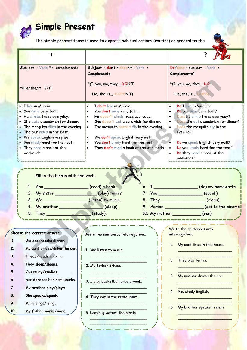 Present simple Ladybug worksheet