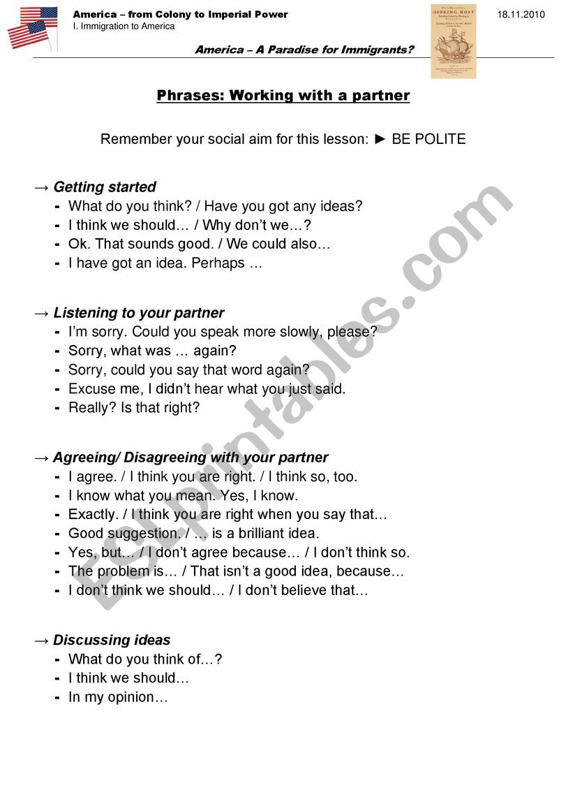 Phrases Partnerwork worksheet