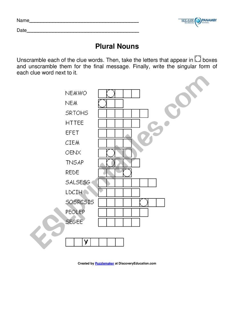 Plural Nouns  worksheet