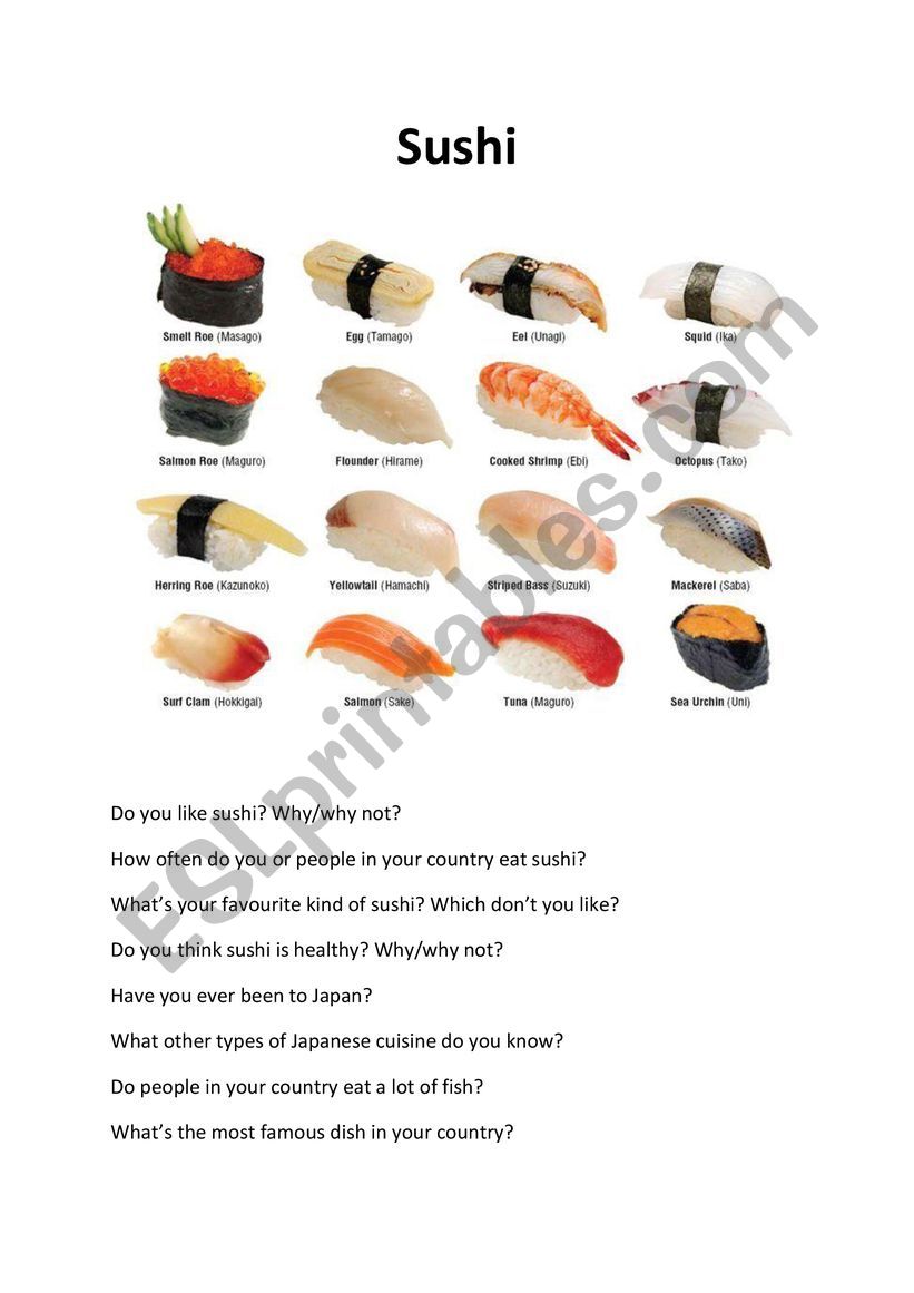 Sushi worksheet