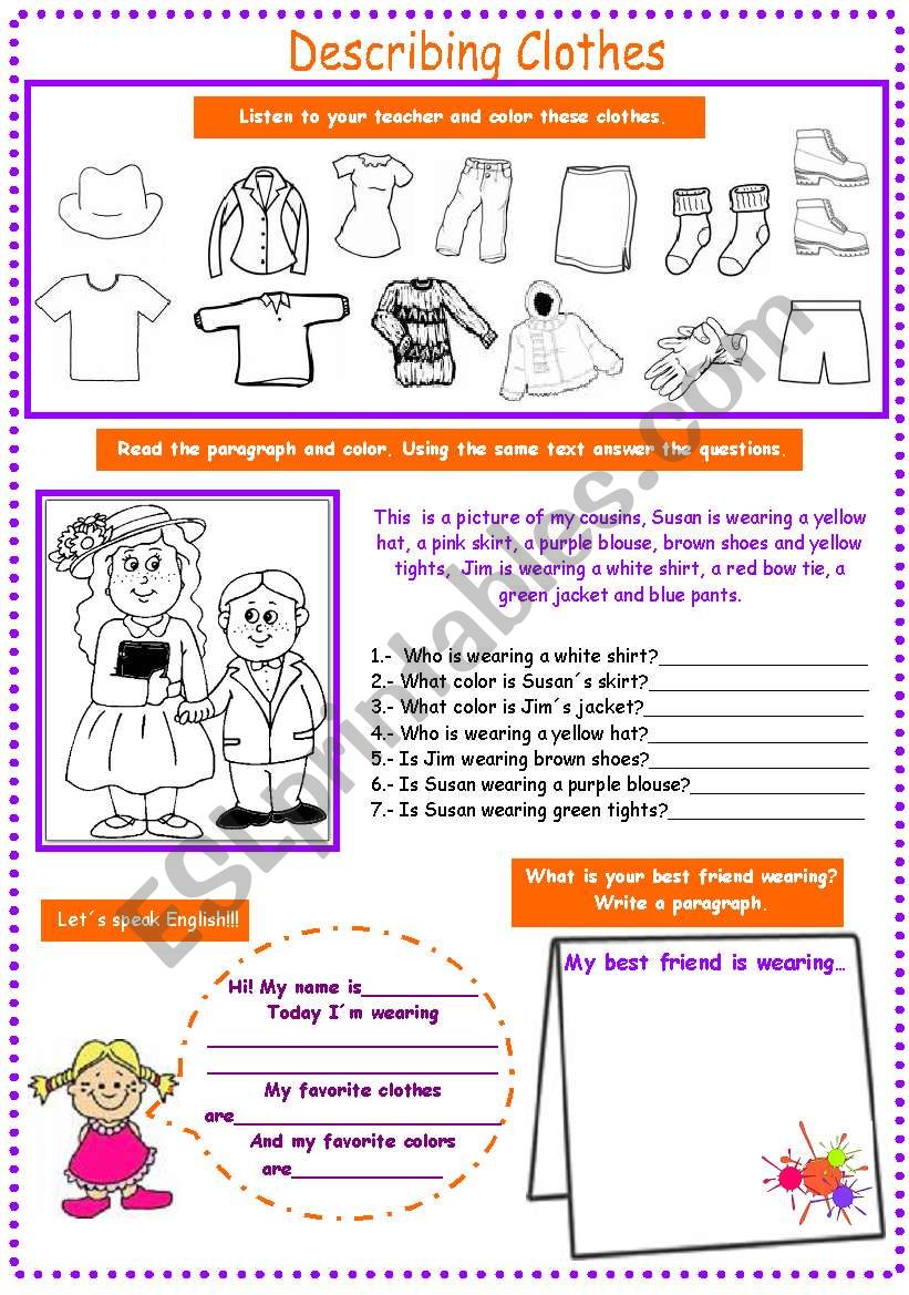 Describing Clothes interactive worksheet for 3