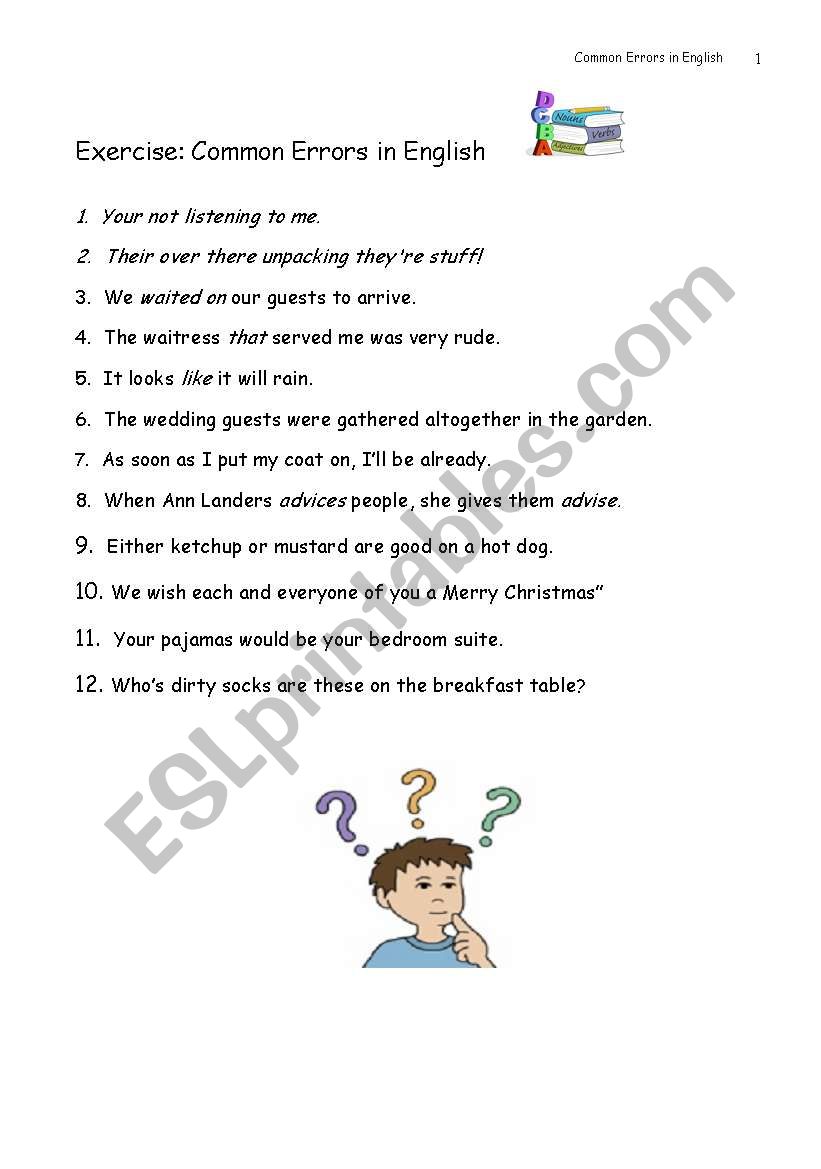 Grammartical Errors worksheet