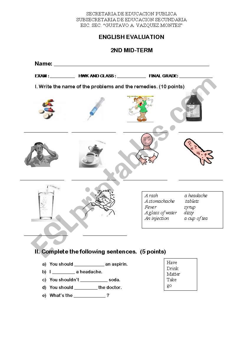 HEALTH AND SICKNESS worksheet